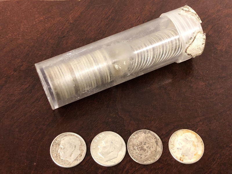 lot 121 image: (1) Tube Full Of Assorted Silver Di...