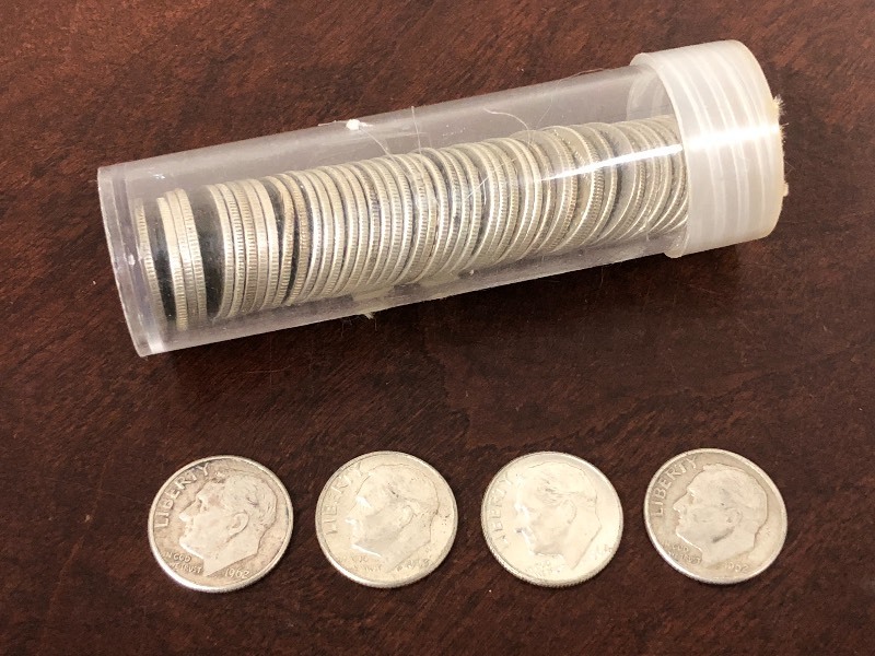 lot 122 image: (1) Tube Full Of Assorted Silver Di...