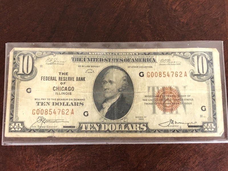 lot 124 image: Lot Of (1) 1929 Red Seal Ten Dolla...