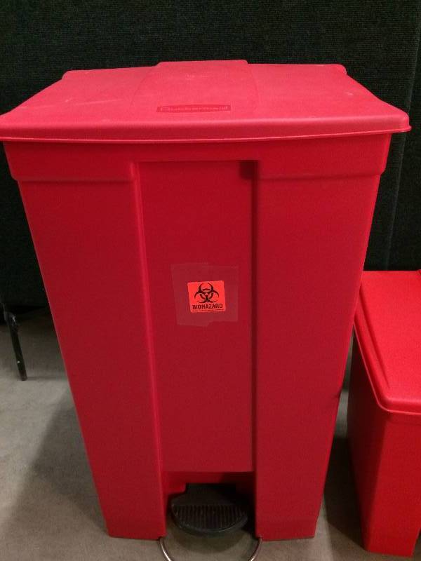 2 Medical Trash Flip Top Bins - Excellent Condition