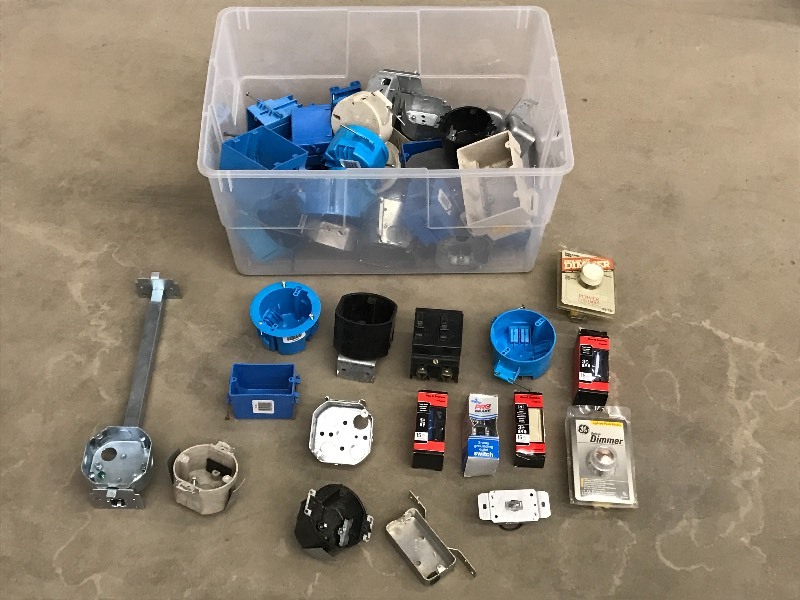lot 17 image: Box Of Assorted Electrical Supplies...