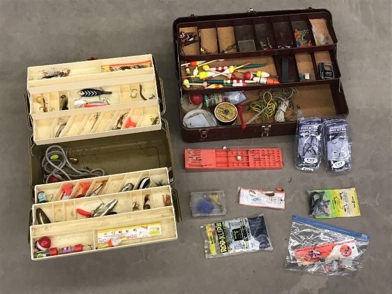 lot 23 image: (2) Vintage Tackle Boxes With Assor...