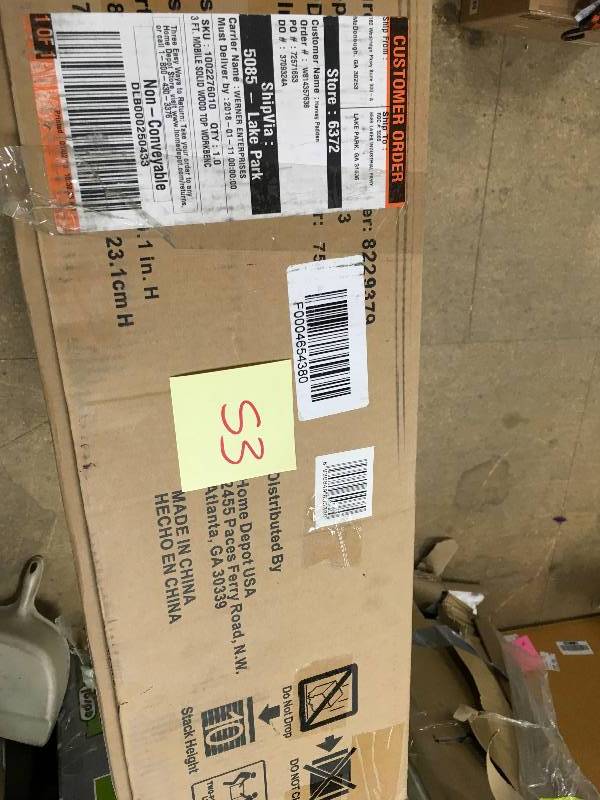 lot 53 image: Husky 3 ft. Mobile Solid Wood Top Workbench, Smooth new