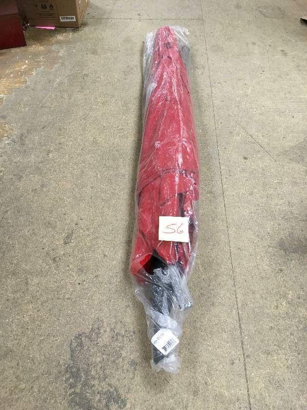 lot 56 image: Hampton Bay 6 Ft. Square Aluminum Patio Market Umbrella in Ruby not used