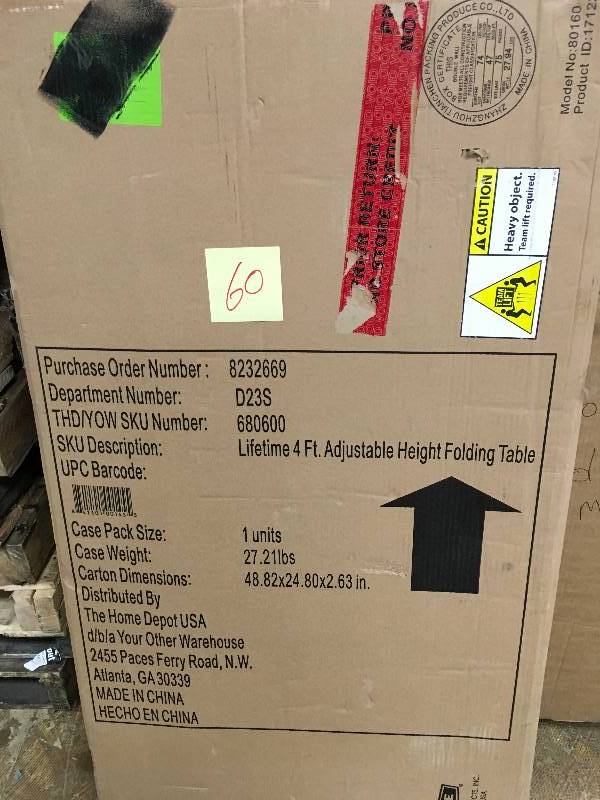 lot 60 image: Lifetime Adjustable Folding Table in White & Gray new