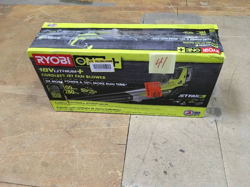 lot 41 image: Ryobi 18V One Cordless Jet Fan Blower in  like new condition