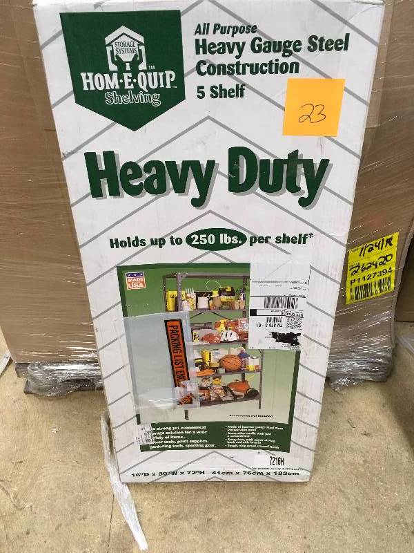 HOM-E-Quip All Purpose Heavy Gauge Steel Construction 5 Shelf Shelving - 250 lbs per shelf new
