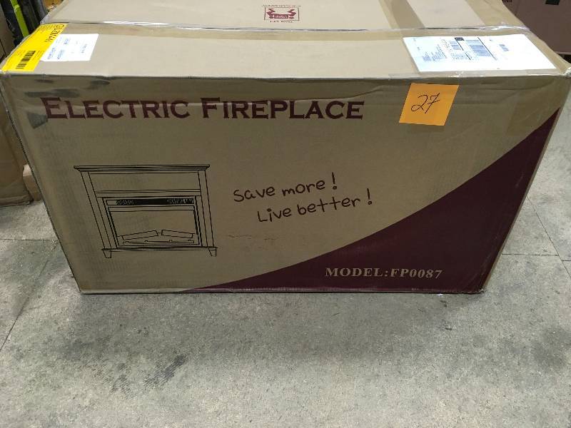 AKDY FP0087 32 Electric Fireplace Freestanding White Wooden Mantel Firebox Heater 3D Flame with Logs