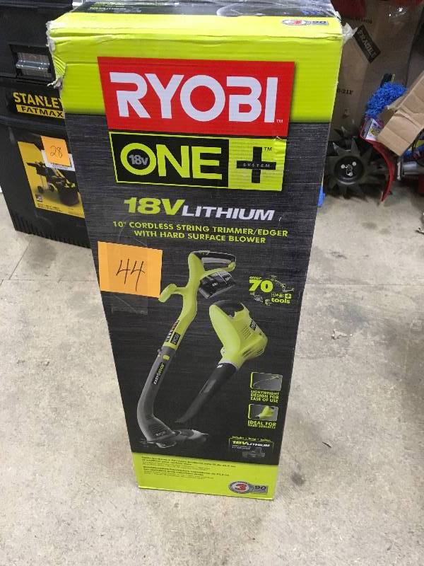 Ryobi One 18 Volt Lithium 10 Cordless String TrimmerEdger with Hard Surface Blower