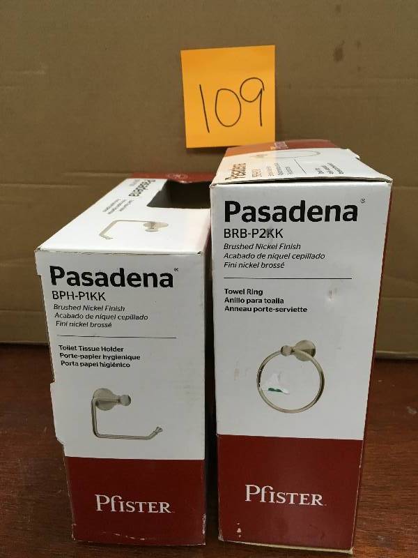Pasadena Brushed Nickel Finish Toilet Tissue Holder & Towel Ring