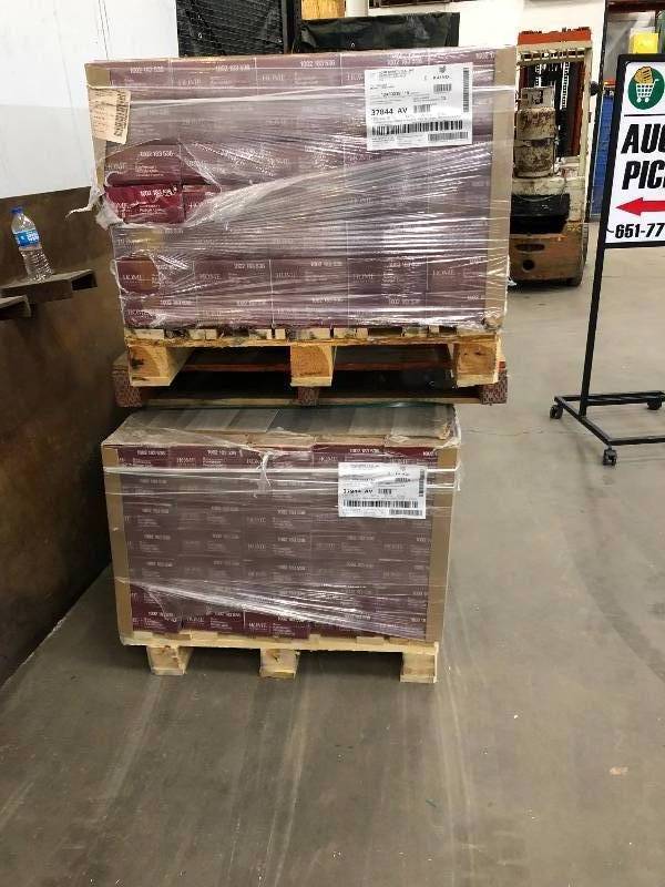 LOT OF 4 PALLETS OF NEW Home Decorators Collection Kempson Ridge Oak 8 mm T x 6.26 in. W x 54.45 in. L Laminate Flooring (23.67 sq. ft.  case) 35 CASES FOR EACH PALLET