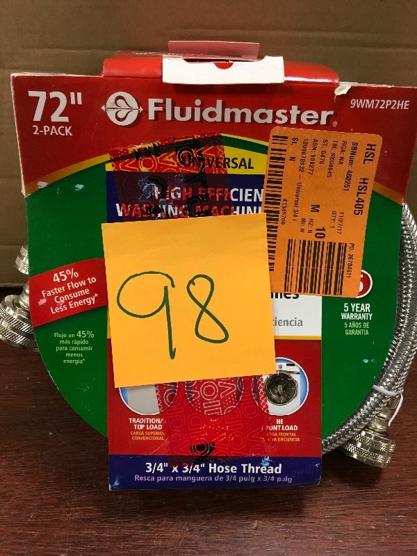 Fluidmaster Universal 34 in x 6 ft Stainless Steel High Efficiency Washing Machine Hose (2 Pack)