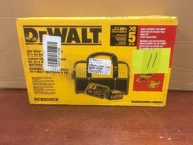lot 11 image: DeWalt 20 Volt MAX 5.0 Ah Lithium-Ion Battery Kit with Bag open box never used