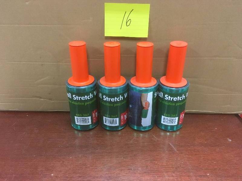 lot 16 image: Pratt Retail Specialties 5 in x 100ft Stretch Wrap - Lot of 4  not used
