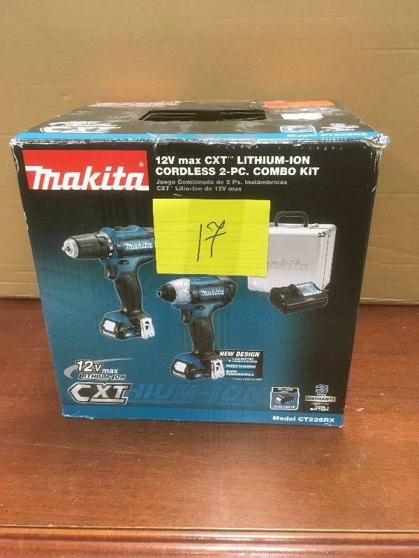 lot 17 image: Makita 12 Volt Max CXT Lithium-Ion Cordless 2 Piece Combo Kit in like new working conditions