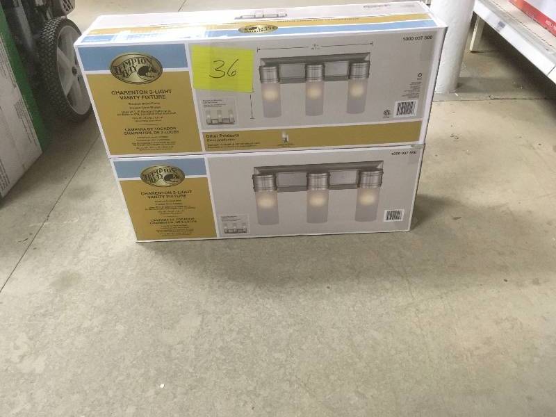 lot 36 image: Hampton Bay 3 Light Brushed Nickel Wall Vanity Fixture - Lot of 2 New
