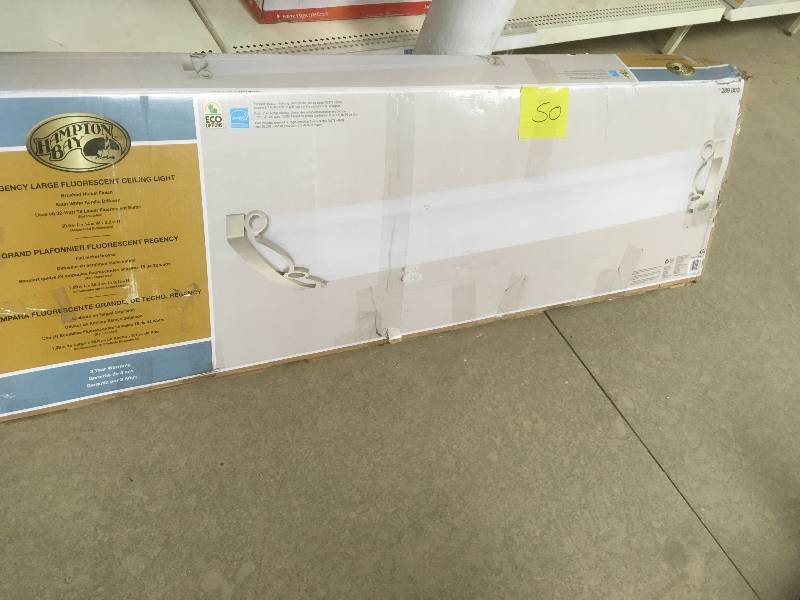 lot 50 image: Hampton Bay Regency 4 Light Brushed Nickel T8 Fluorescent Ceiling Light in good conditions