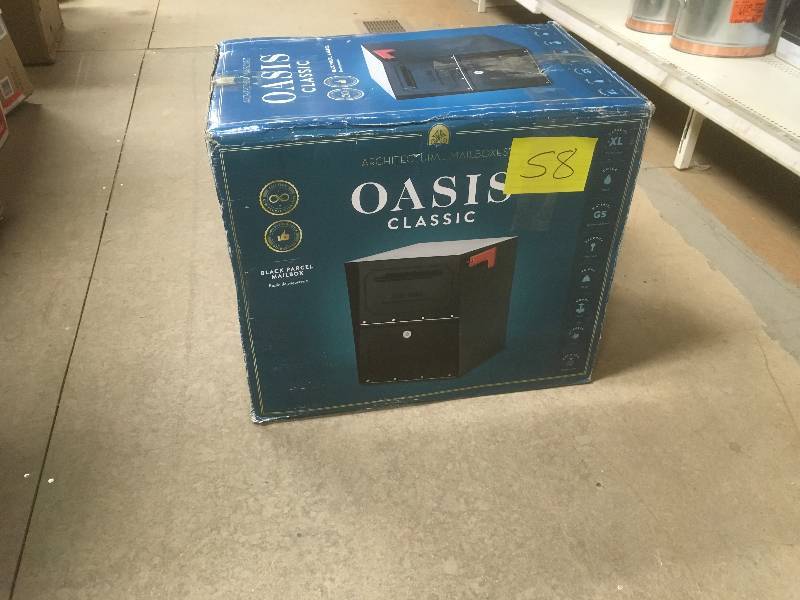 lot 58 image: Architectural Mailboxes - 6200b 10 Oasis Jr. Locking Post Mount Mailbox Black not used