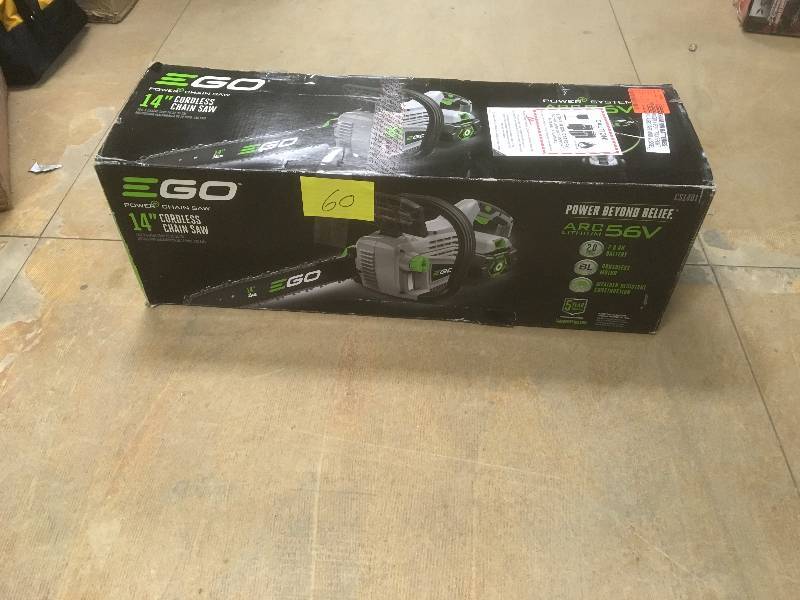 lot 60 image: EGO 56 Volt Lithium-Ion 14 in. Cordless Chainsaw 2.0Ah Kit in like new working conditions