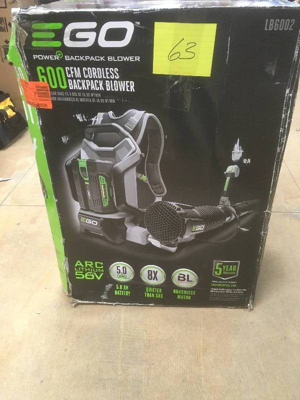 lot 63 image: EGO Power BackPack 600 CFM Cordless Backpack Blower in like new working conditions