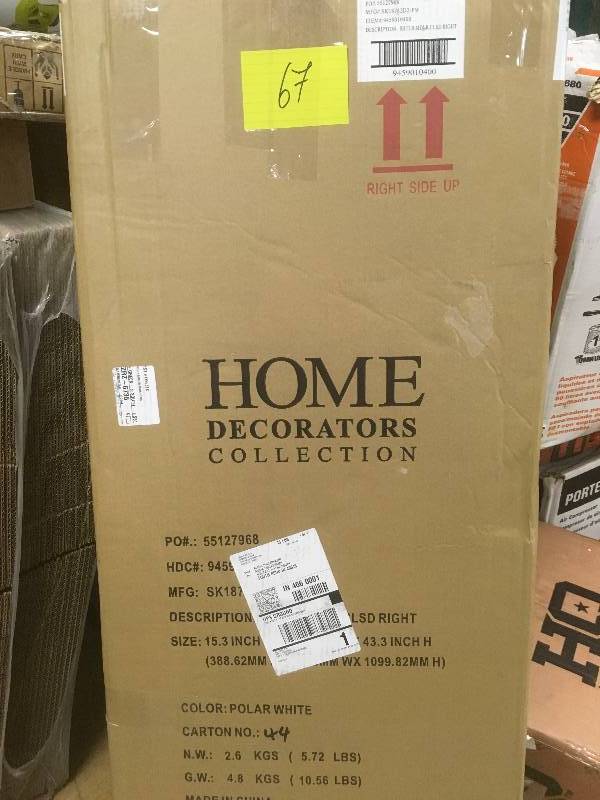 lot 67 image: Home Decorators Collection Shutter 43.5 in. H x 15.5 in W Modular Left Locket Door in Polar White - Lot of 2 not used