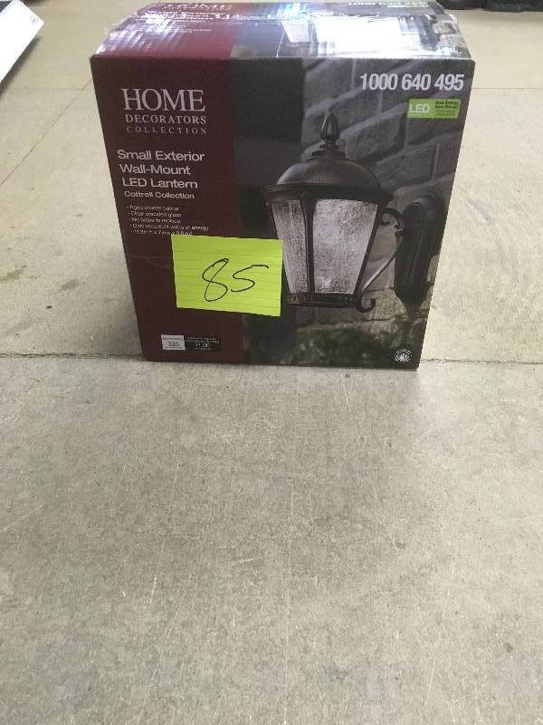 lot 85 image: Home Decorators Collection Aged Bronze Patina Outdoor LED Wall Lantern New