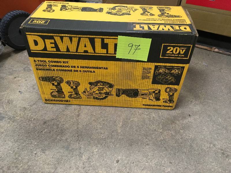 lot 97 image: DeWalt 20 Volt MAX Lithium-Ion 5-Tool Combo Kit in like new working conditions