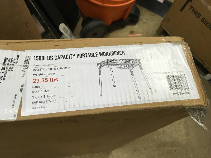 lot 98 image: Husky 1.8 ft x 3 ft. Portable Jobsite Workbench in like new working conditions