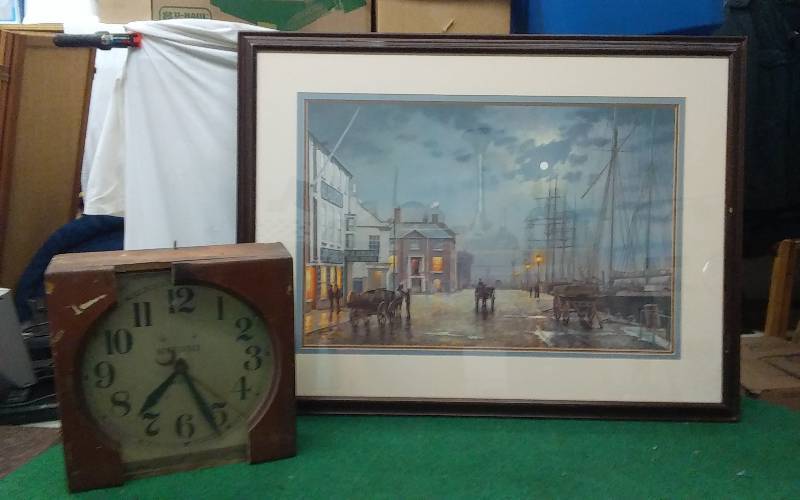 Framed Print Poole Quay By Gaslight By Rodney Charman 41x31, Old Accurate Electric Clock 15x15