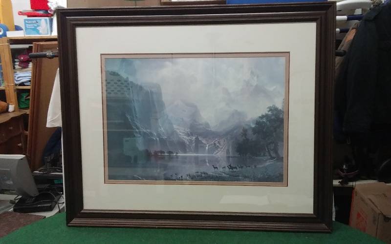 Professionally Framed Print Elk By Mountain Shoreline 45x37