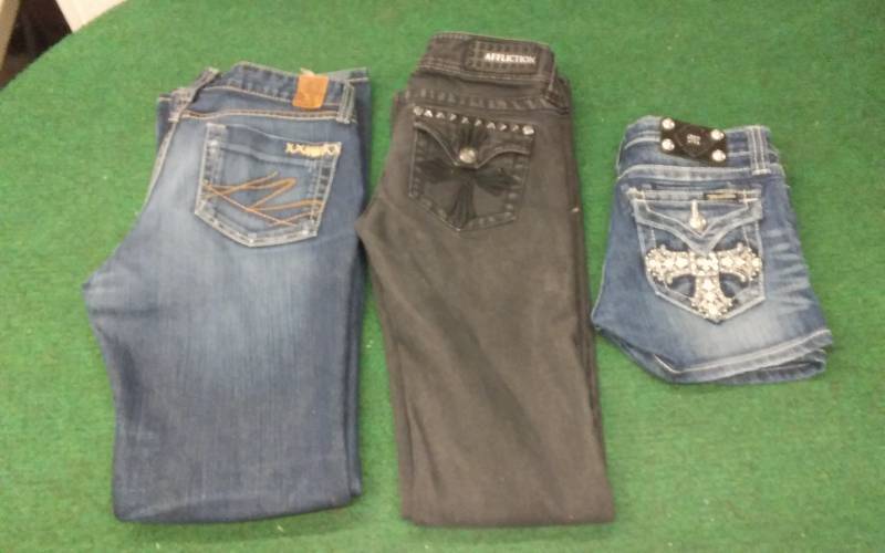 Miss Me Studded Shorts (Girls Size 14), Affliction Jeans Size 25, BKE Jeans Size 30