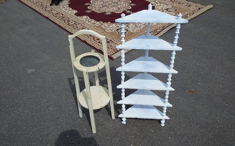 Hand Crafted Corner Shelf Made Of Spools 16x36 & Ash Tray Stand