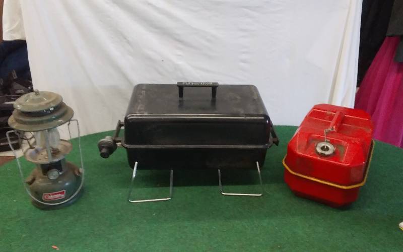Coleman Kerosene Lantern, Charbroil Propane Portable Grill, 2 12 Gallon Metal Gas Can