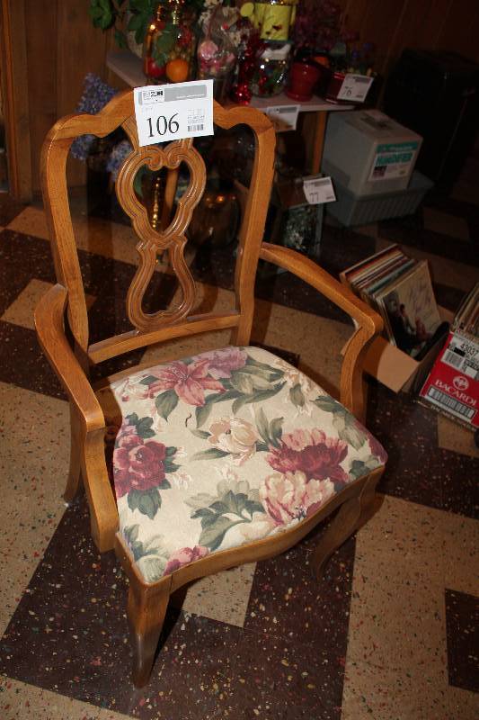 Wood Dining Chair w Floral Print Seat