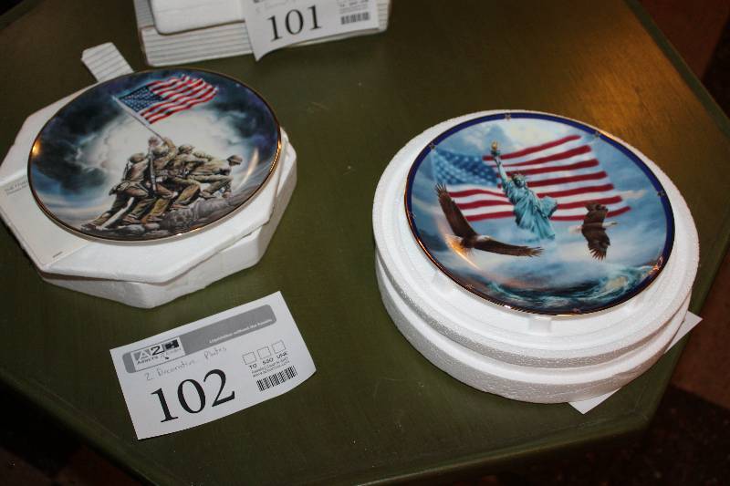Lot of (2) Decorative Plates - Raising The Flag On Iwo Jima by Felix Welton, America Stands Proud by Rudi Reichardt