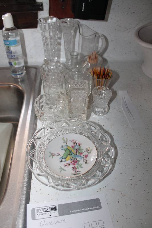 Glassware - Pitcher, Bowls, Decorative Plate