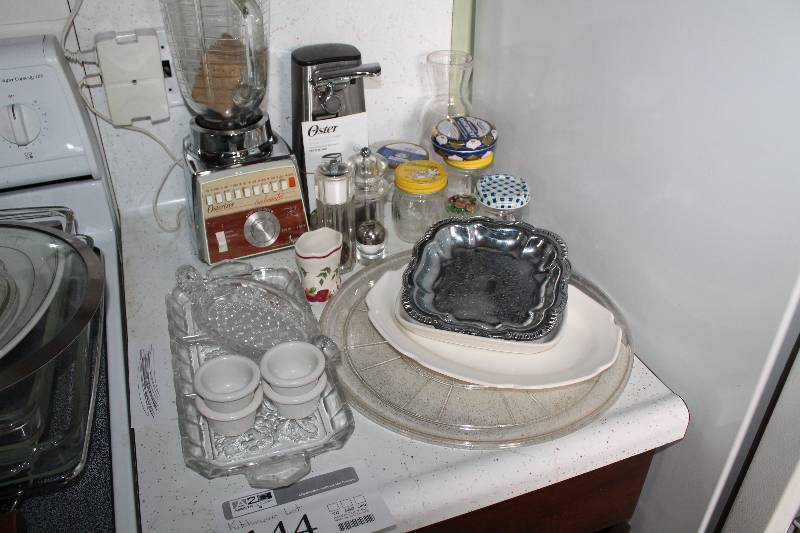 Glass Pans, Glass Serving Tray, Jars, Blender, Can Opener, Carafe