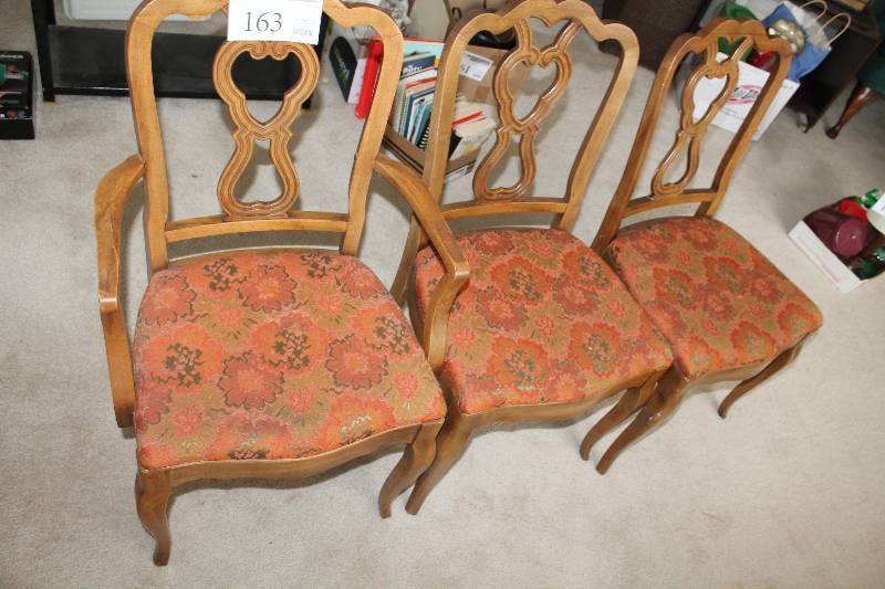 Lot of (3) Wood Dining Chairs w Decorative Padded Seats