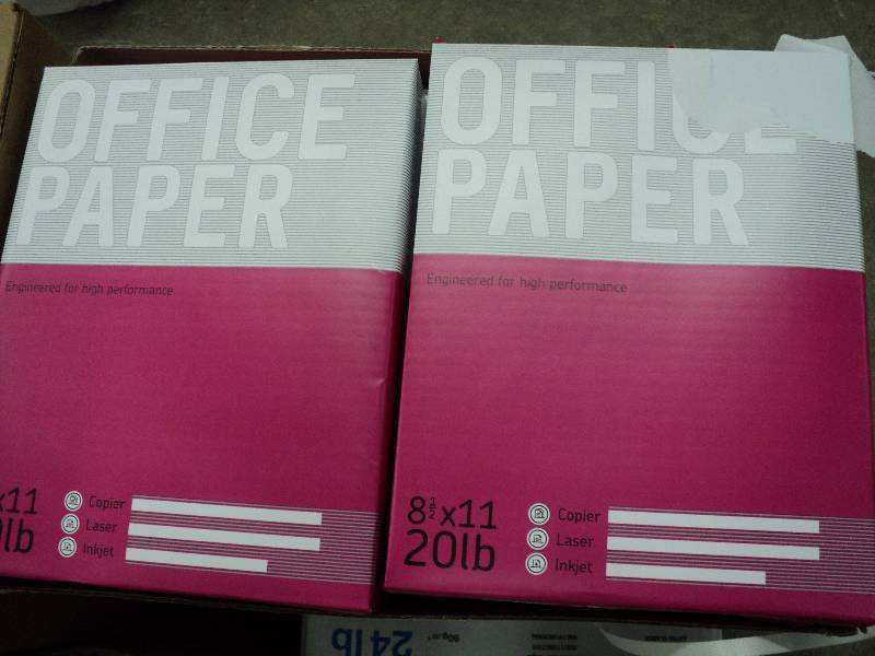 20lb box of 8.5x11 white office pap...