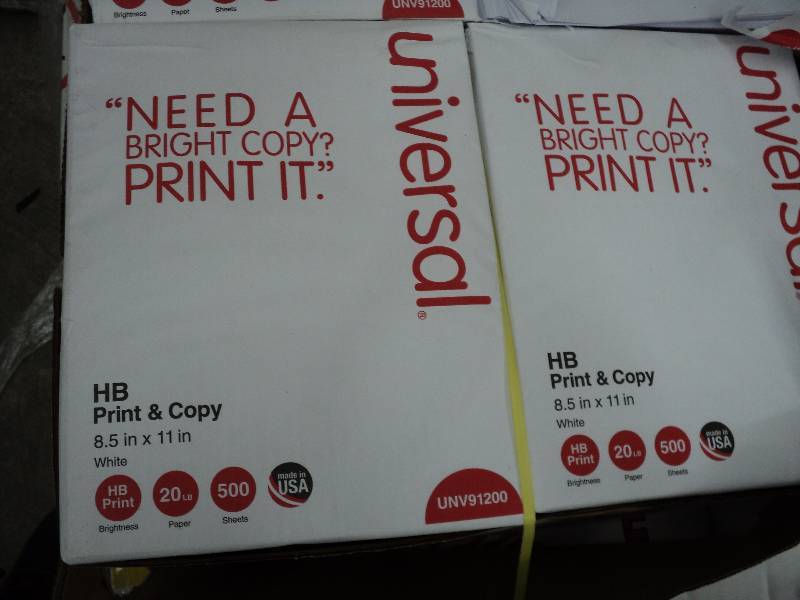 box of universal 8.5x11 copy paper,...