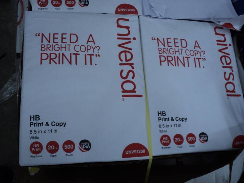 box of universal 8.5x11 copy paper,...