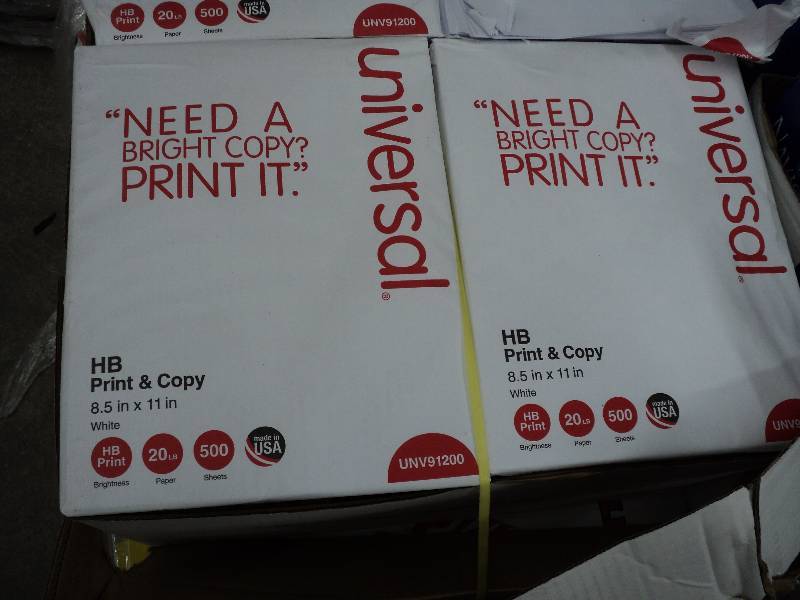 box of universal 8.5x11 copy paper,...