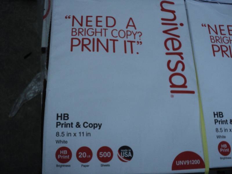 box of universal 8.5x11 copy paper,...
