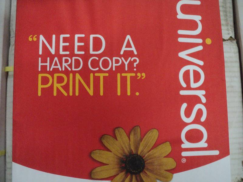 universal 8.5x11 white copy paper, ...