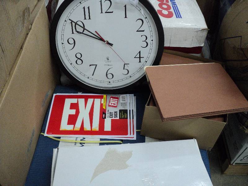 clock, office filers, stand and whe...