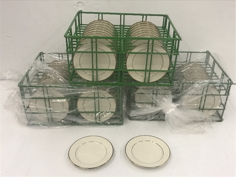 (3) Crates Of 7 Ivory Gold-Rim Sal...