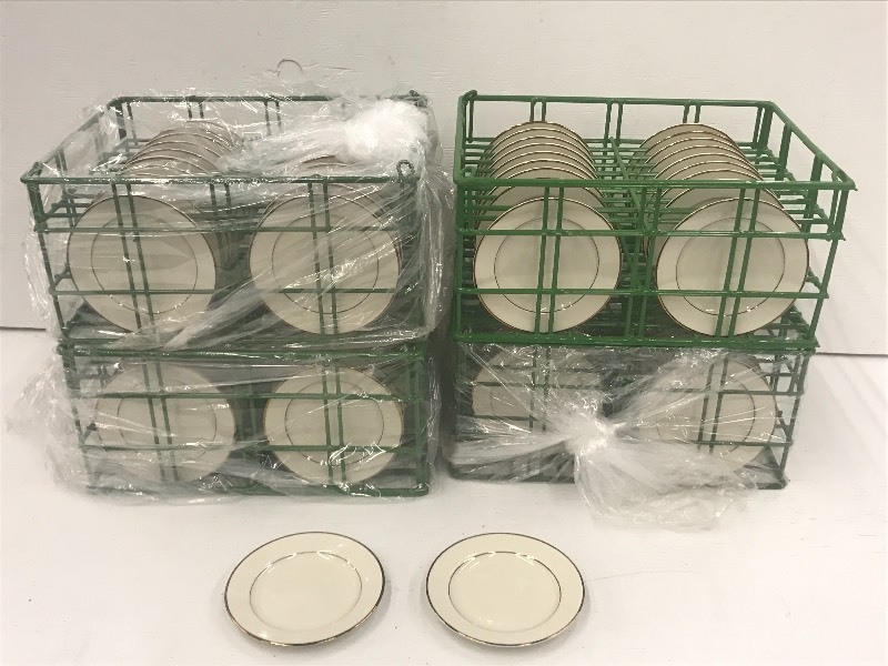 (4) Crates Of 7 Ivory Gold-Rim Sal...