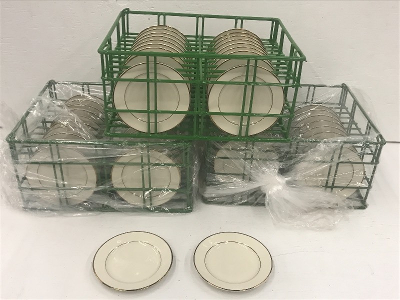 (3) Crates Of 7 Ivory Gold-Rim Sal...