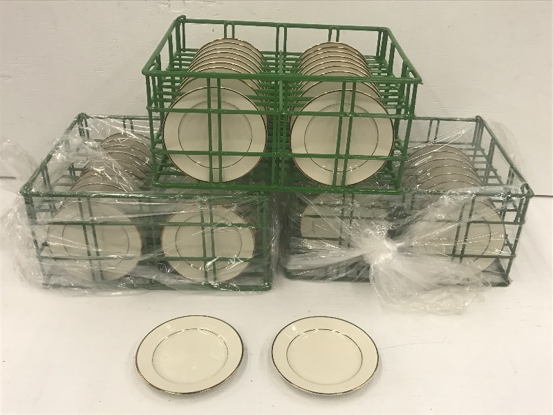 (3) Crates Of 7 Ivory Gold-Rim Sal...
