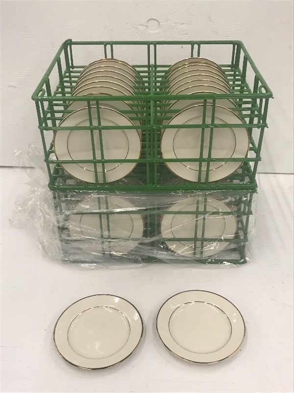 (2) Crates Of 7 Ivory Gold-Rim Sal...